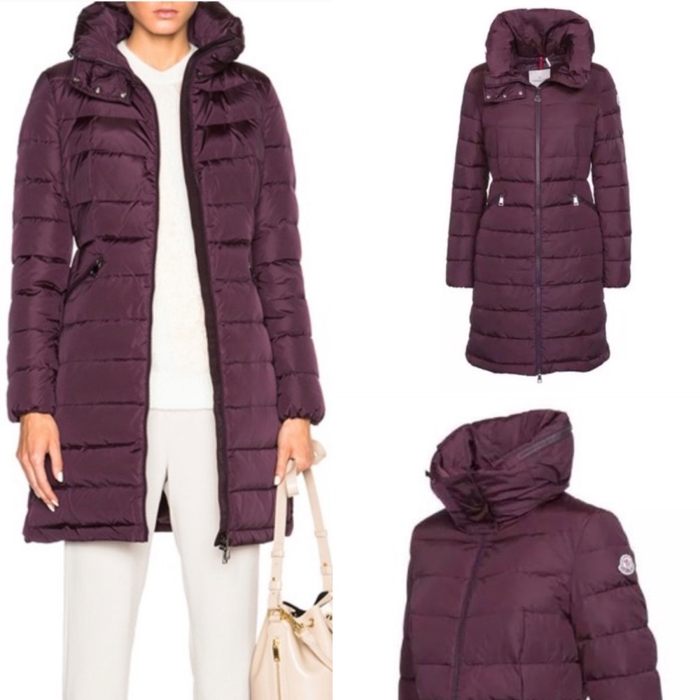 Moncler Purple Quilted Long Puffer Jacket Flammette Long Down Jacket With Hood
